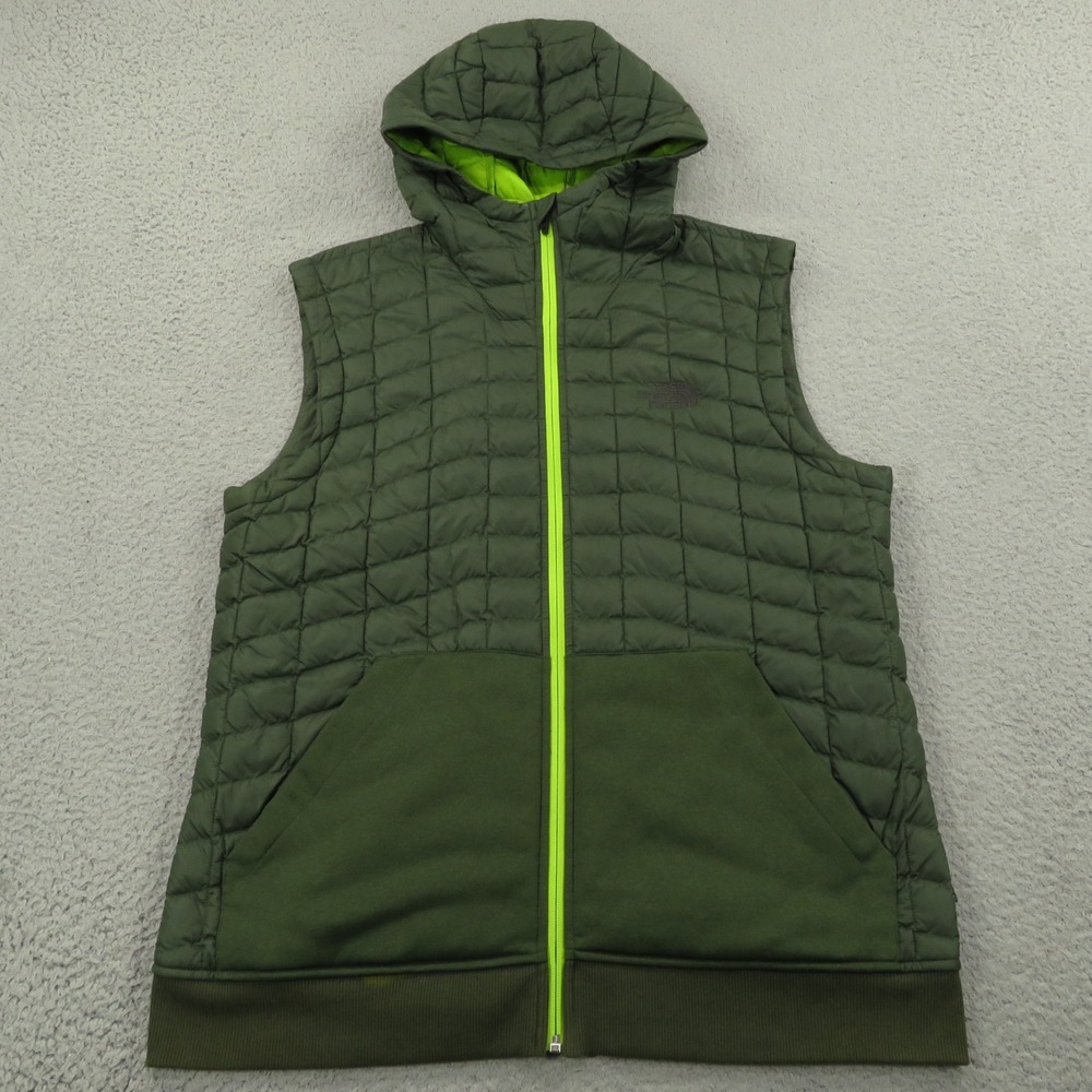 The North Face Vest Mens Large Thermoball Hooded Kilowatt Quilted Full Zip Lime